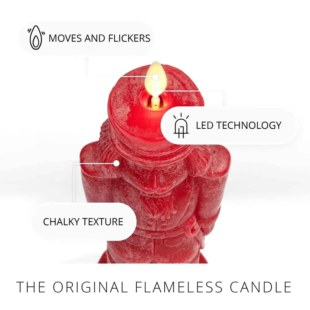 Luminara Flameless Candle Holiday Red Nutcracker Chalky Finish Moving Flame NEW